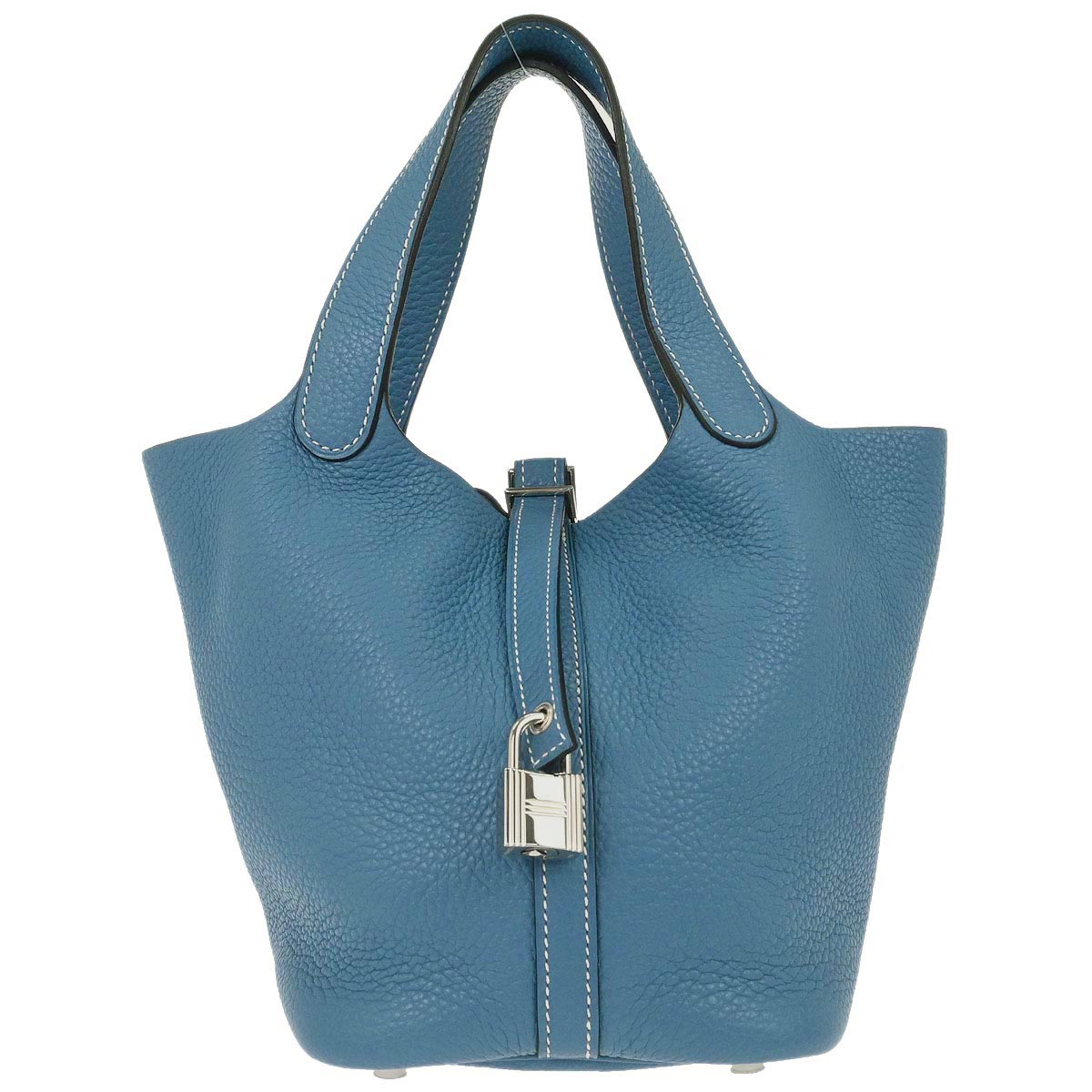 Hermes Blue 2014 Jean Taurillon Clemence Picotin Lock 18 PM Handbag