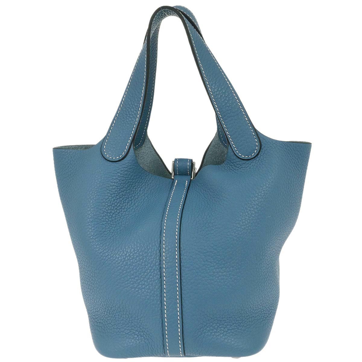 Hermes Blue 2014 Jean Taurillon Clemence Picotin Lock 18 PM Handbag