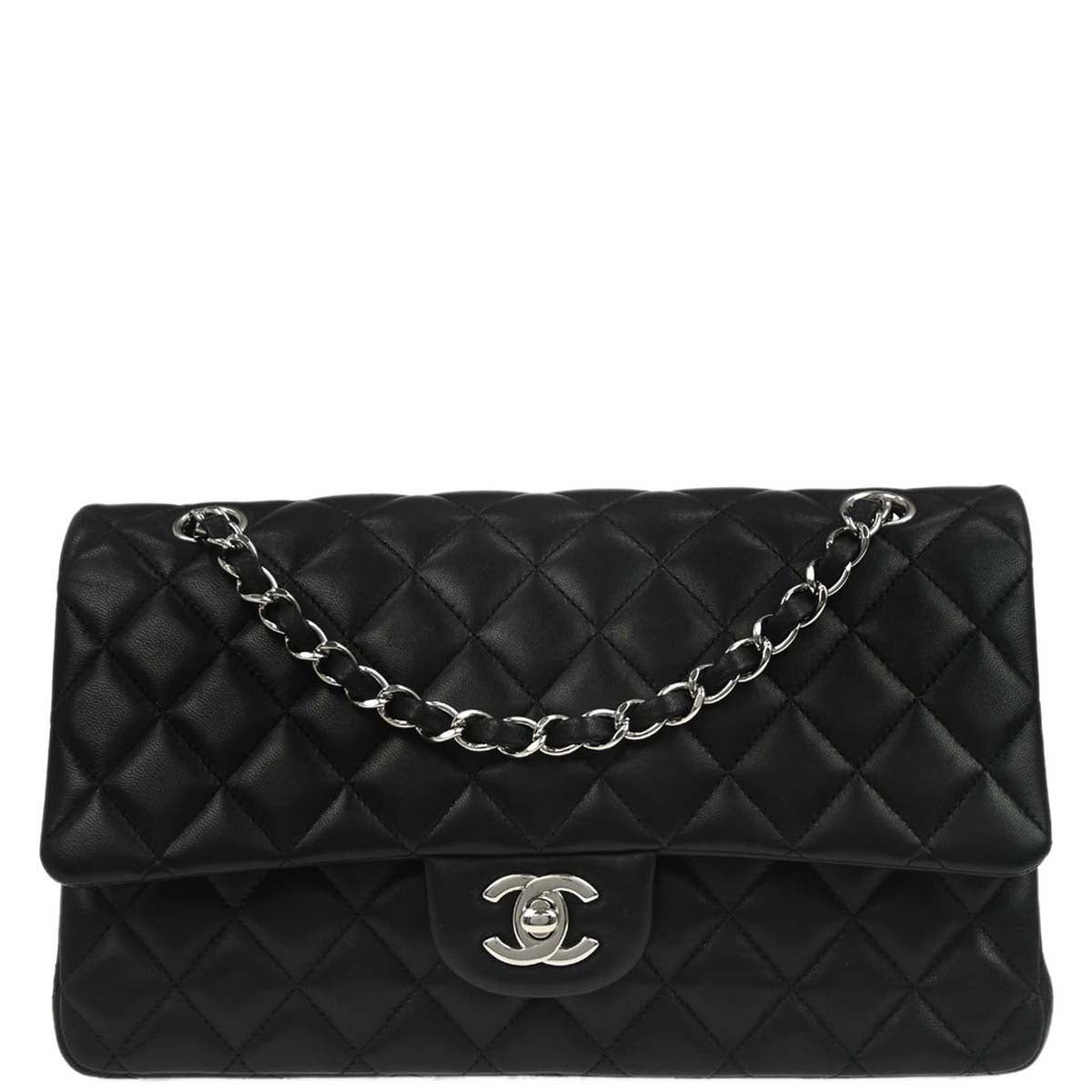 Chanel 2014 Black Lambskin Medium Classic Double Flap Shoulder Bag