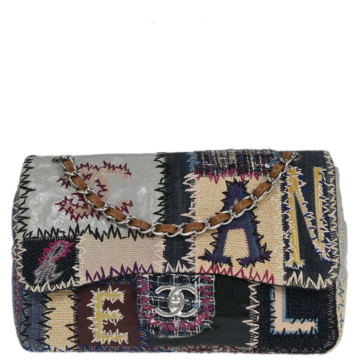 Chanel Navy Tweed Single Flap Patchwork Shoulder Bag