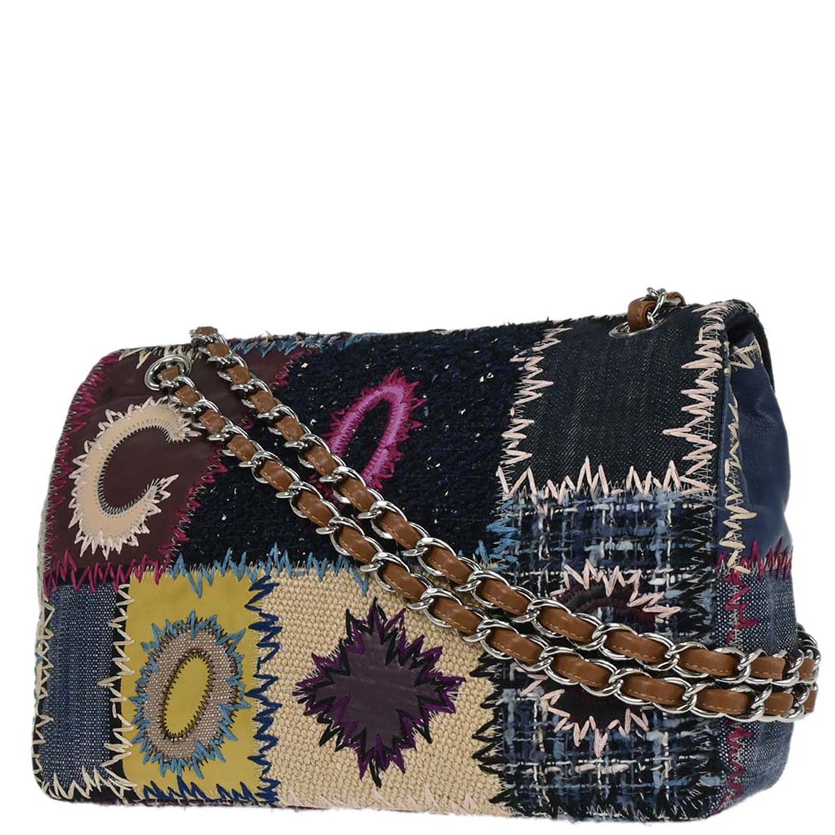 Chanel Navy Tweed Single Flap Patchwork Shoulder Bag