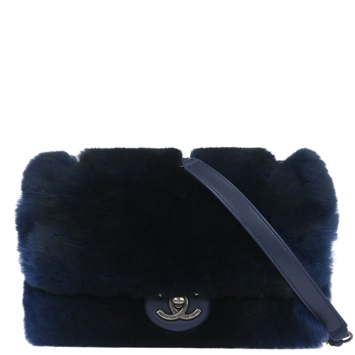 Chanel 2015-2016 Navy Rabbit Fur Shoulder Bag