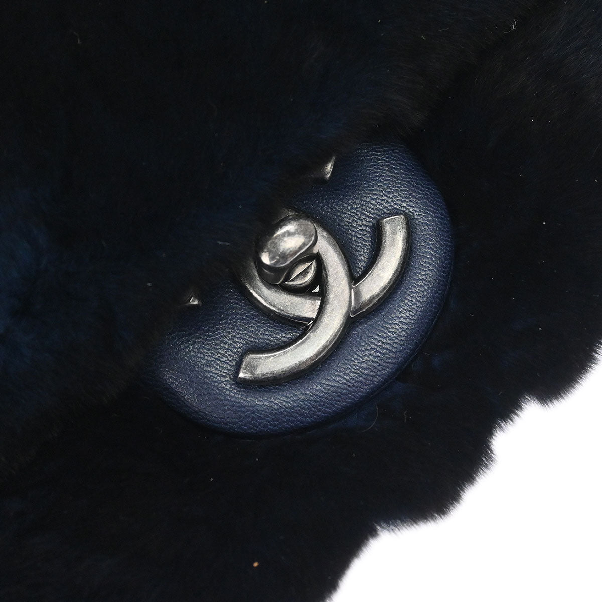 Chanel 2015-2016 Navy Rabbit Fur Shoulder Bag