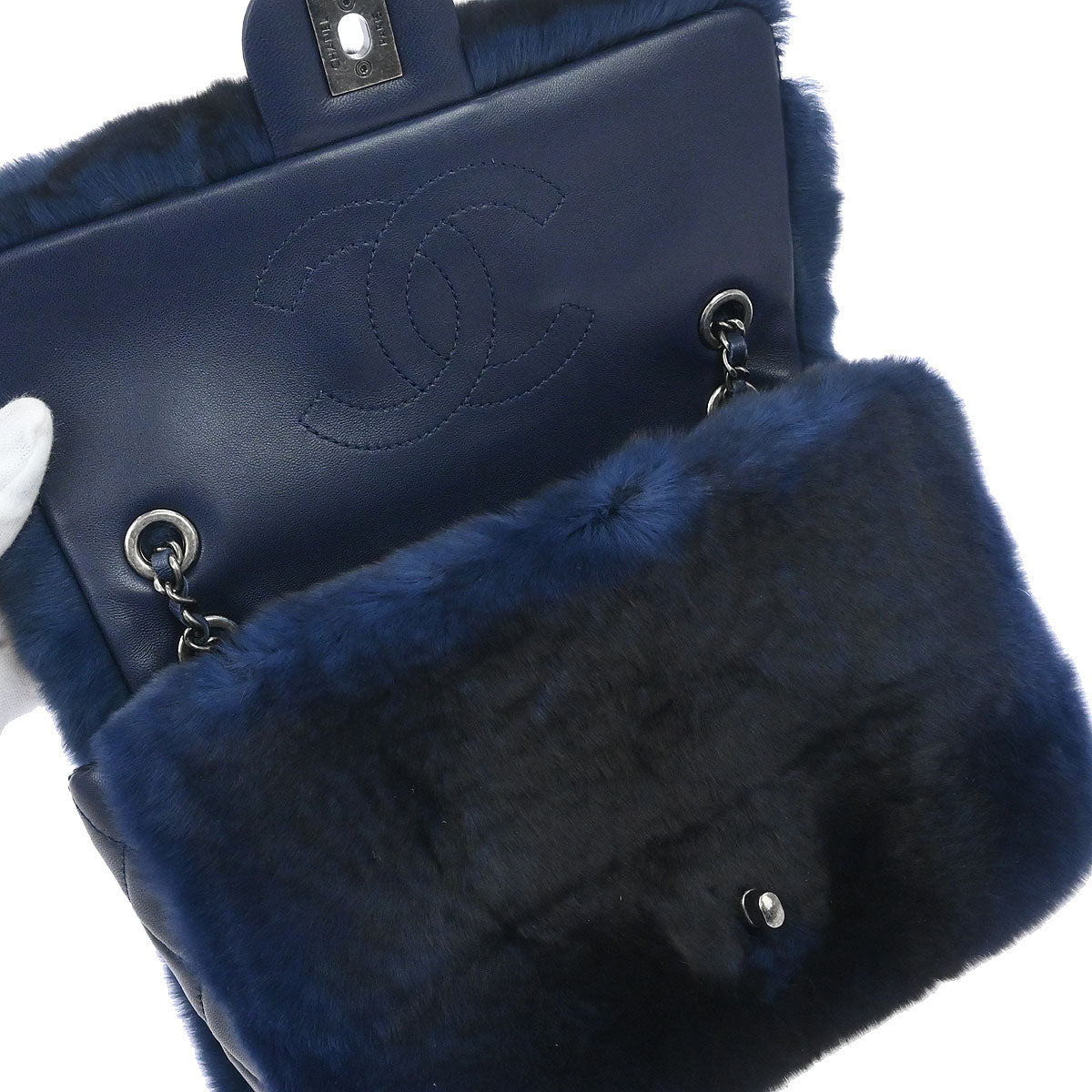 Chanel 2015-2016 Navy Rabbit Fur Shoulder Bag