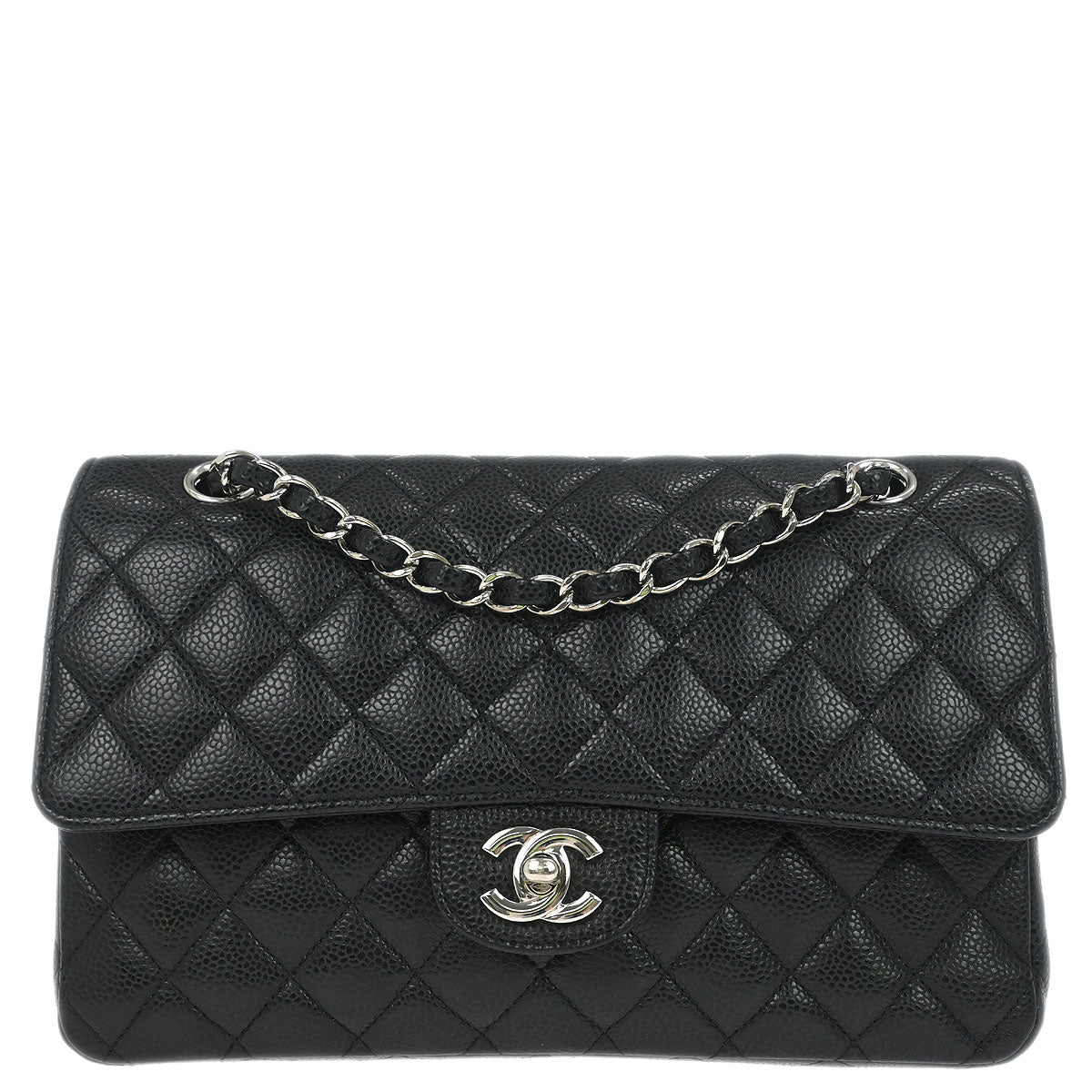 Chanel 2011 Black Caviar Skin Medium Classic Double Flap Shoulder Bag