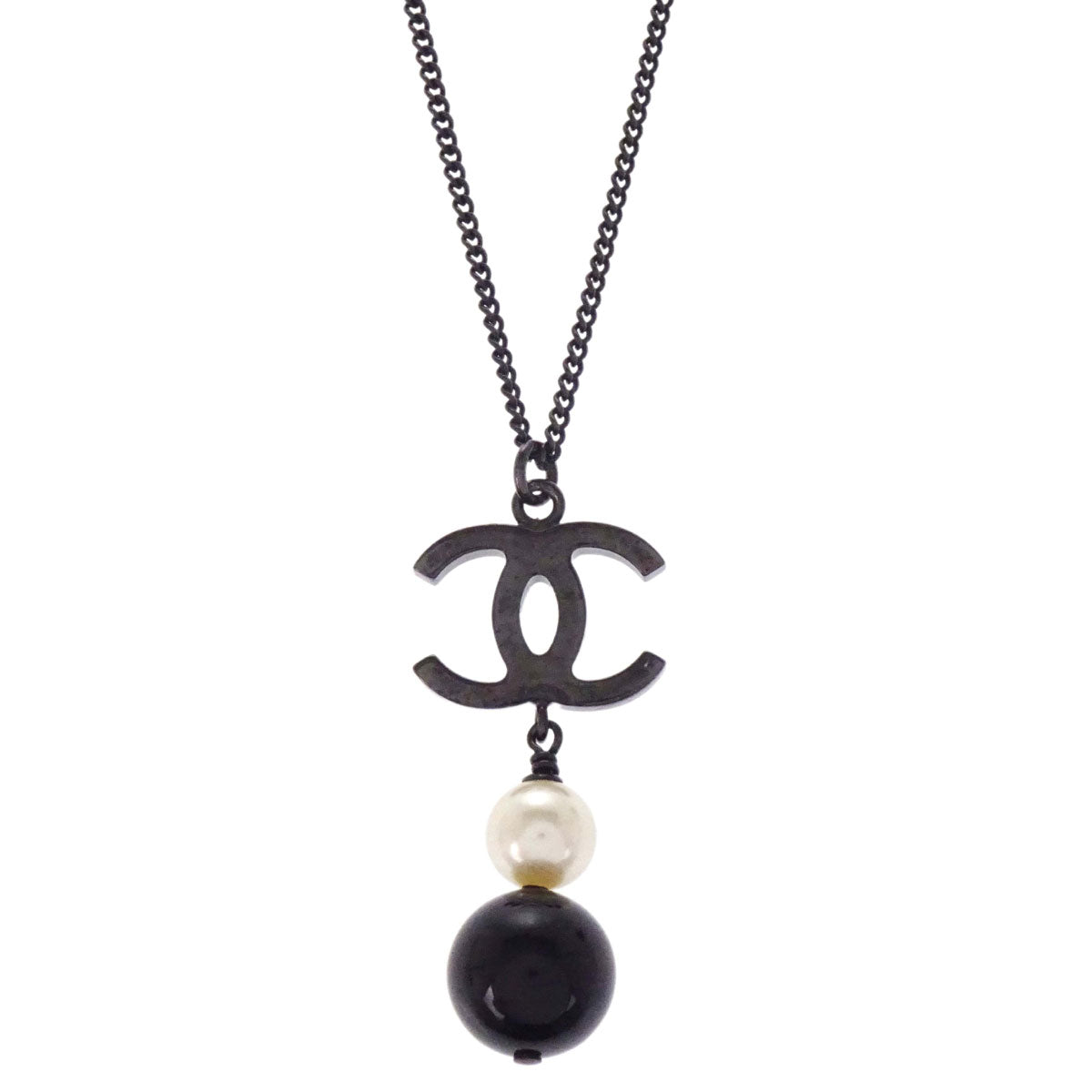 Chanel CC Necklace Pendant Black Costume Pearl B14B