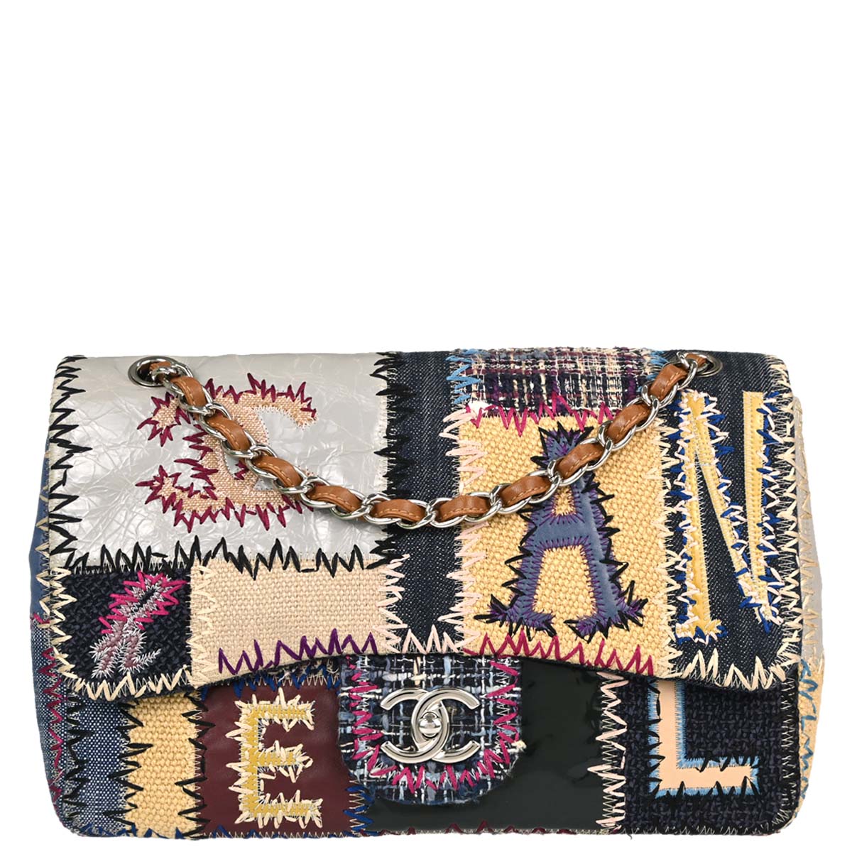 Chanel 2012 Beige Tweed Patchwork Jumbo Shoulder Bag
