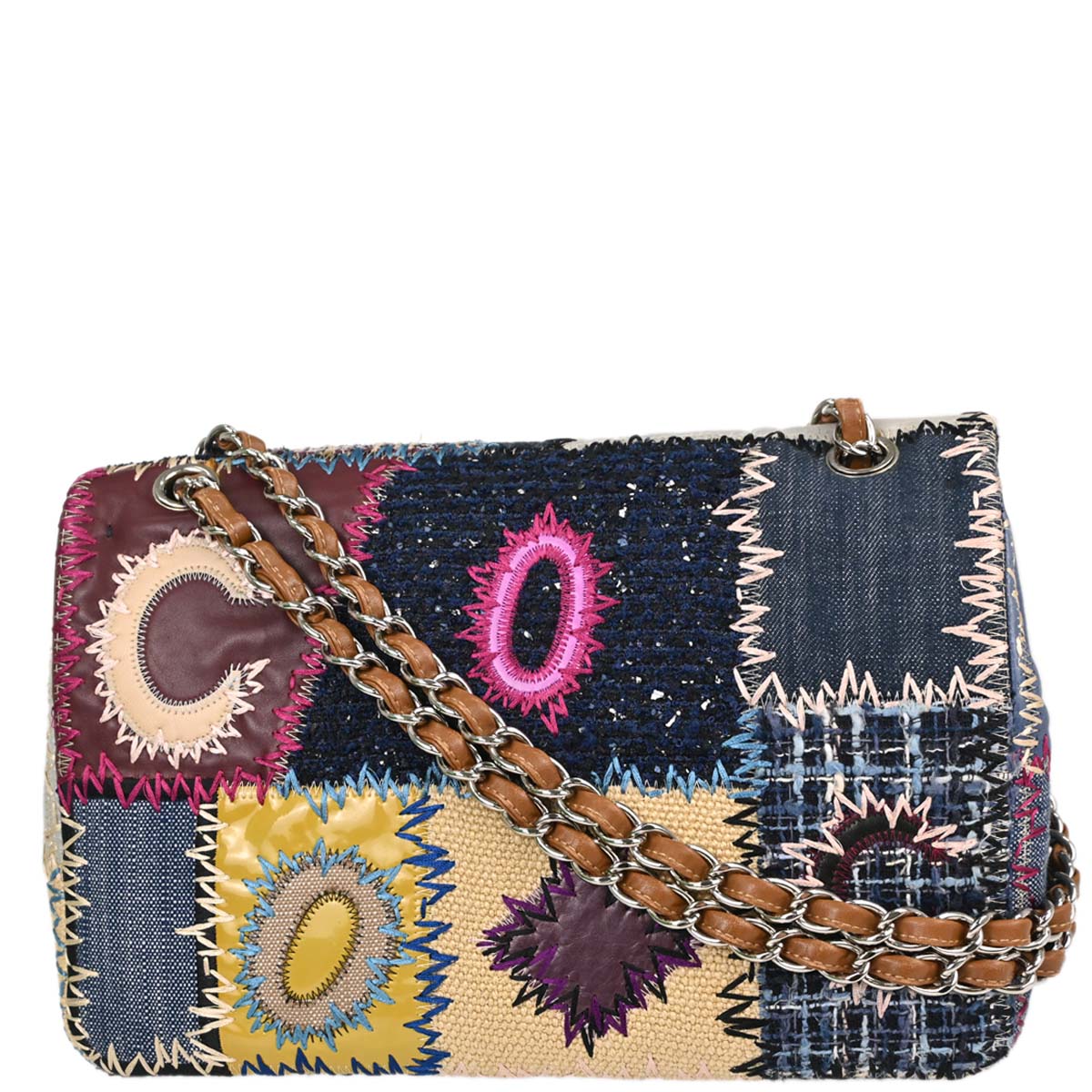 Chanel 2012 Beige Tweed Patchwork Jumbo Shoulder Bag