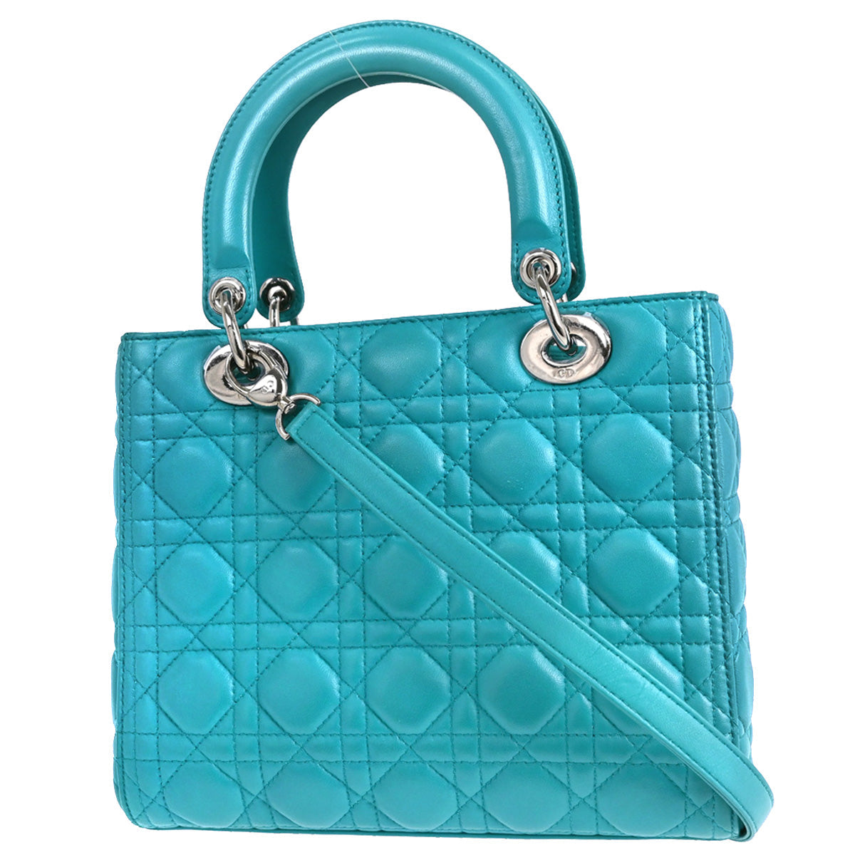 Christian Dior Blue Lambskin Lady Dior Cannage 2way Shoulder Handbag