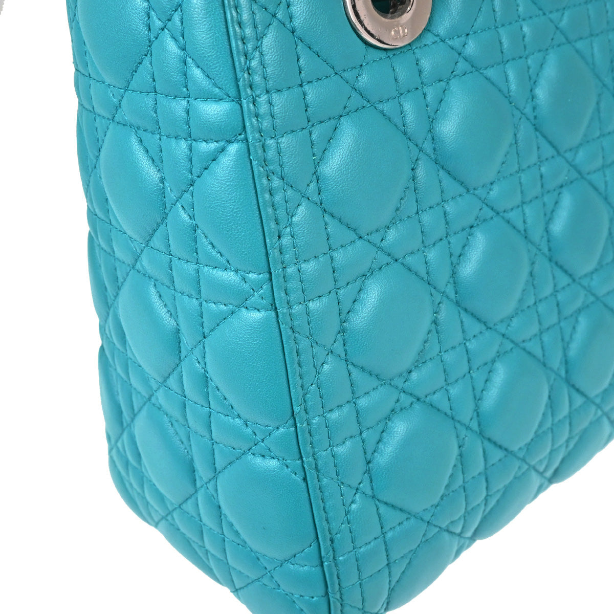 Christian Dior Blue Lambskin Lady Dior Cannage 2way Shoulder Handbag