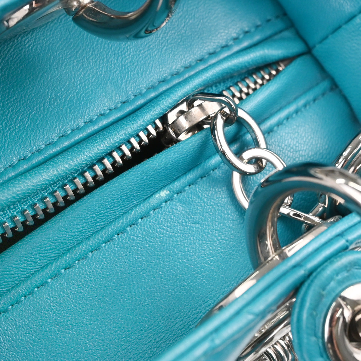 Christian Dior Blue Lambskin Lady Dior Cannage 2way Shoulder Handbag