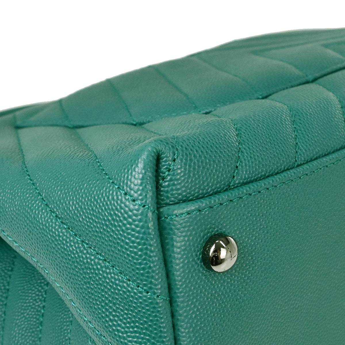 Chanel 2019 Green Caviar Skin Chevron Coco Handle 2way Shoulder Handbag