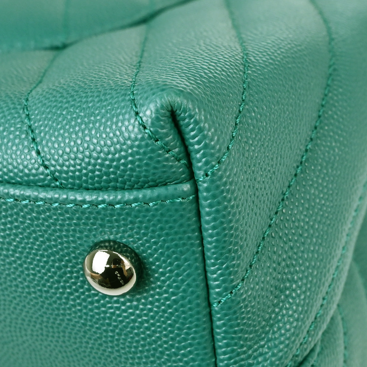 Chanel 2019 Green Caviar Skin Chevron Coco Handle 2way Shoulder Handbag