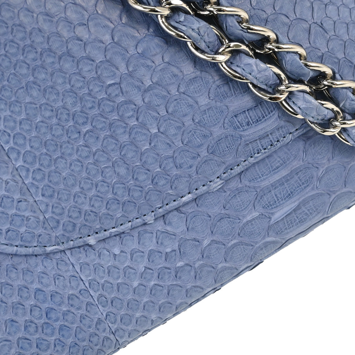 Chanel * Blue Python Jumbo Classic Double Flap Shoulder Bag