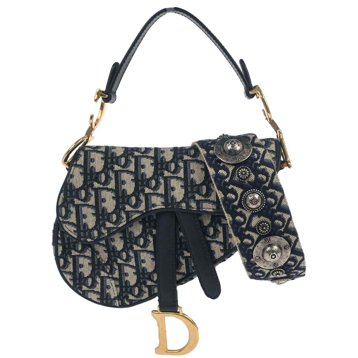 Christian Dior 2018 Navy Trotter Oblique Saddle 2way Shoulder Handbag