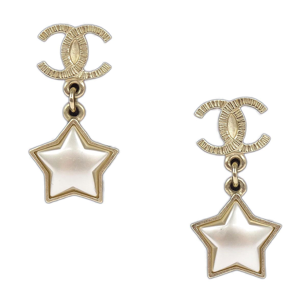 Chanel Dangle CC Star Pierced Earrings Gold A18V