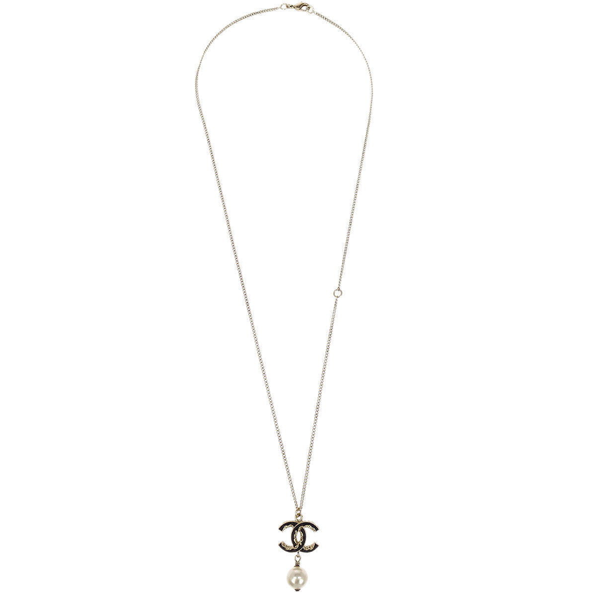 Chanel Charm CC Gold Chain Necklace Costume Pearl B14V