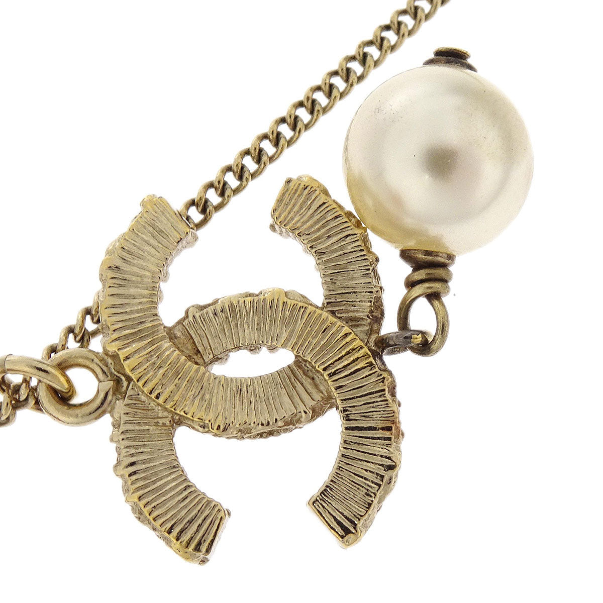 Chanel Charm CC Gold Chain Necklace Costume Pearl B14V