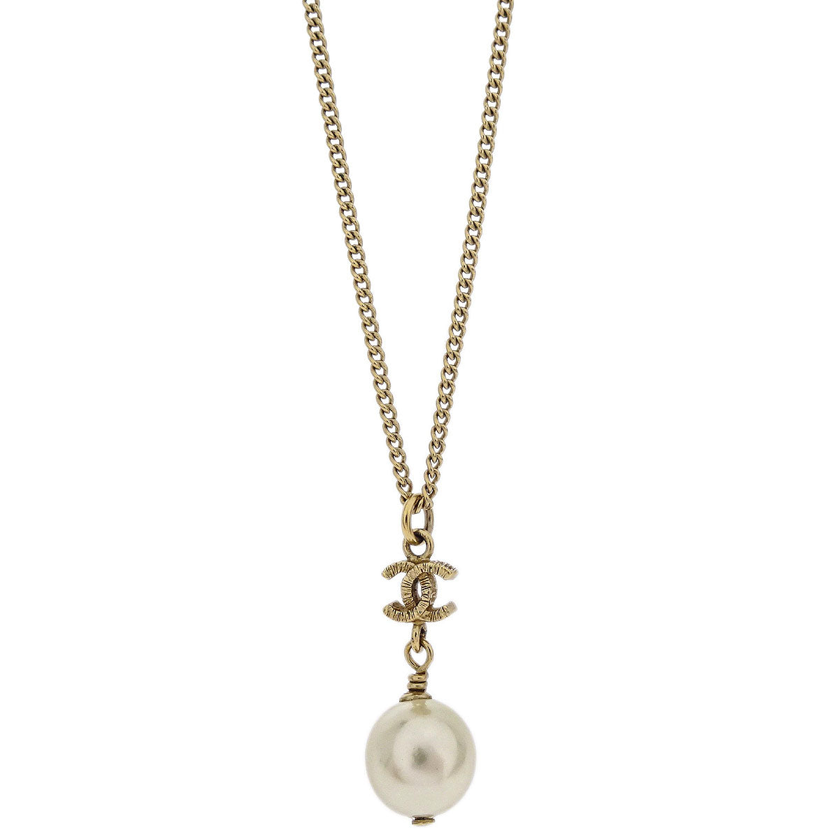 Chanel Charm CC Gold Chain Necklace Costume Pearl B12C