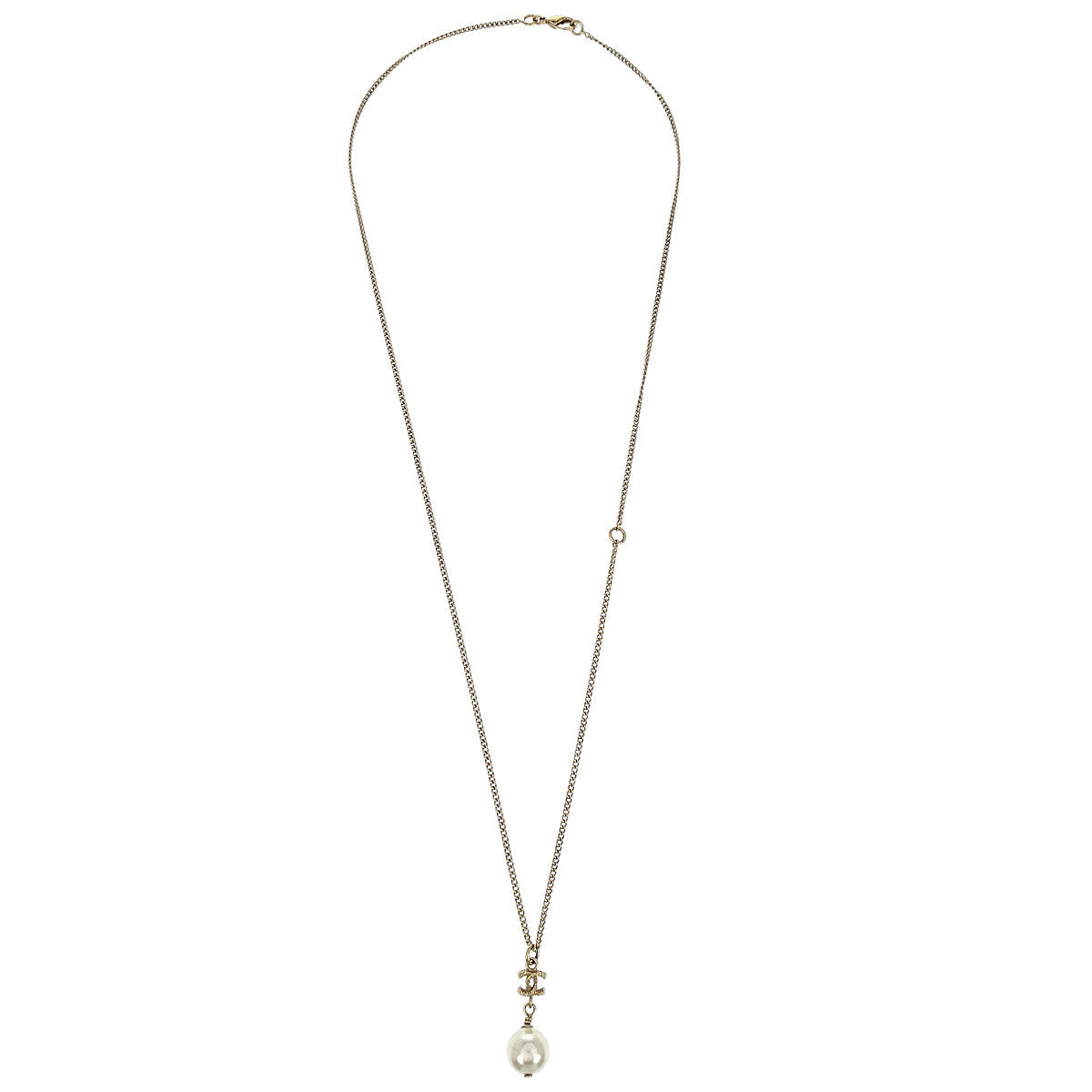 Chanel Charm CC Gold Chain Necklace Costume Pearl B12C