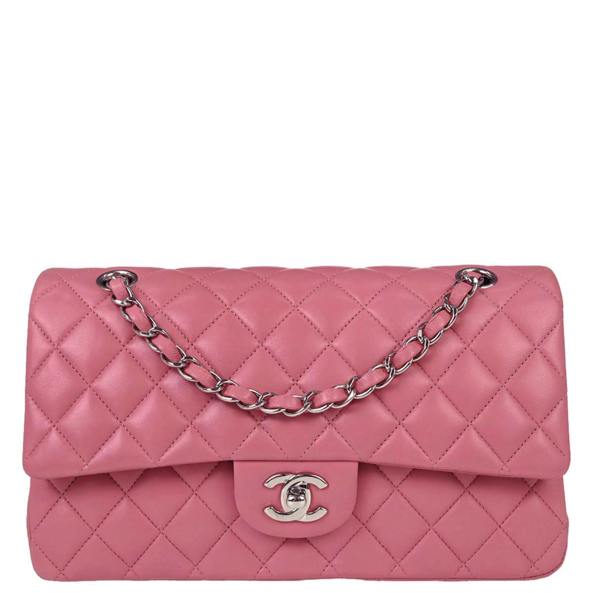 Chanel Pink Lambskin Medium Classic Double Flap Shoulder Bag