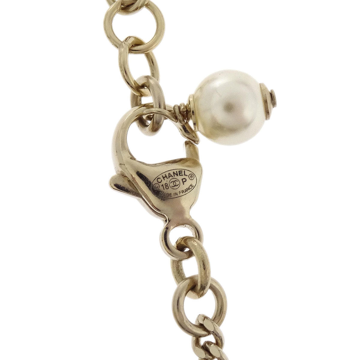 Chanel Ladybug CC Charm Gold Chain Necklace Costume Pearl 18P