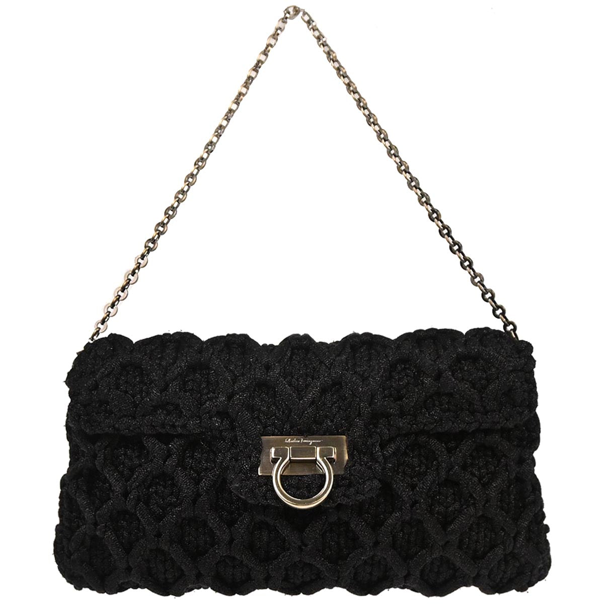 Salvatore Ferragamo Black Polyester Gancini Shoulder Bag