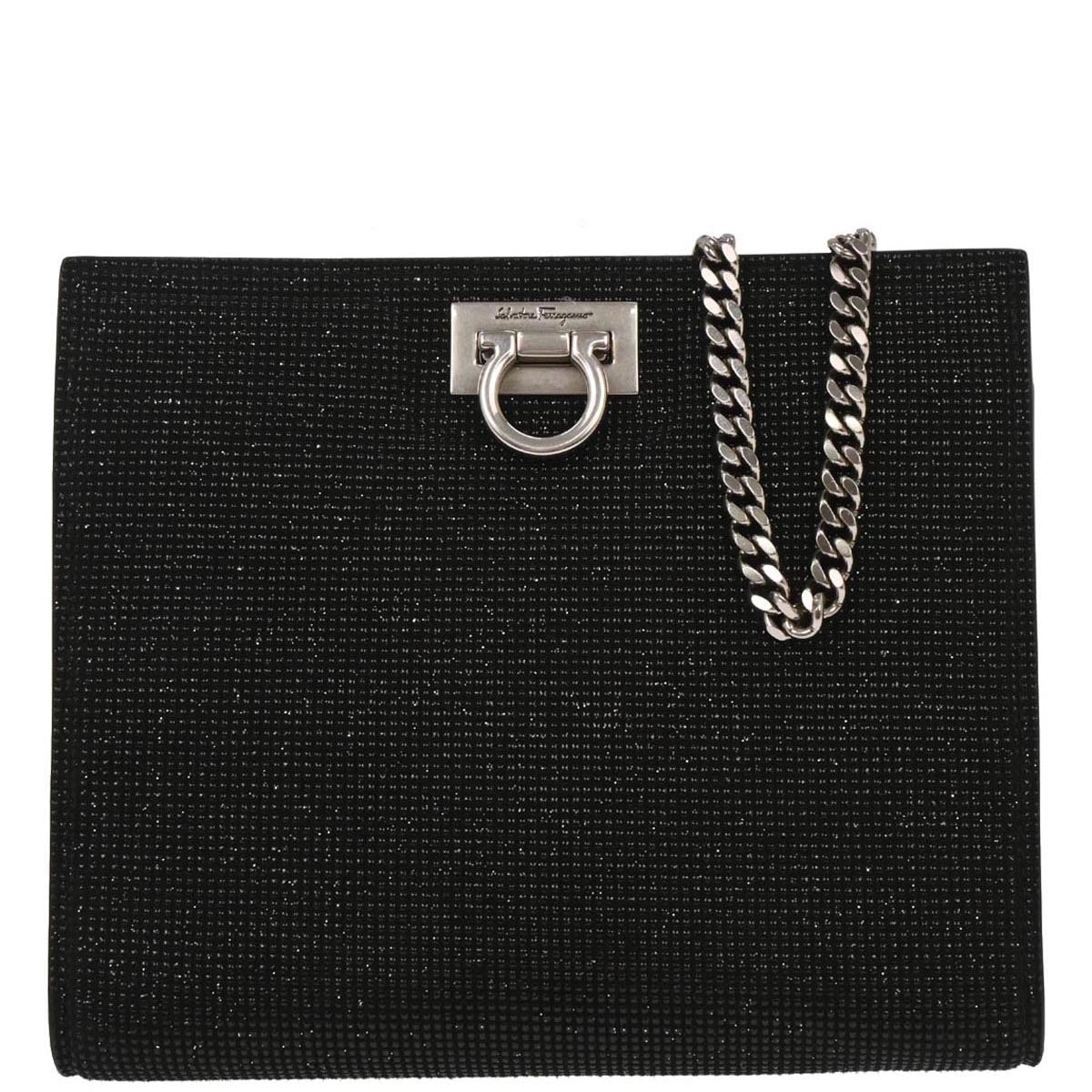 Salvatore Ferragamo Black Gancini Chain Beads Shoulder Bag