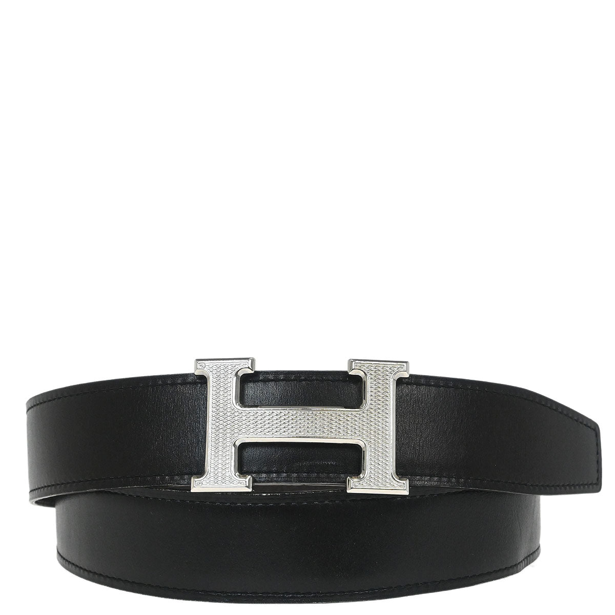 Hermes Black Box Calf Togo Constance Guilloche Reversible Belt #95