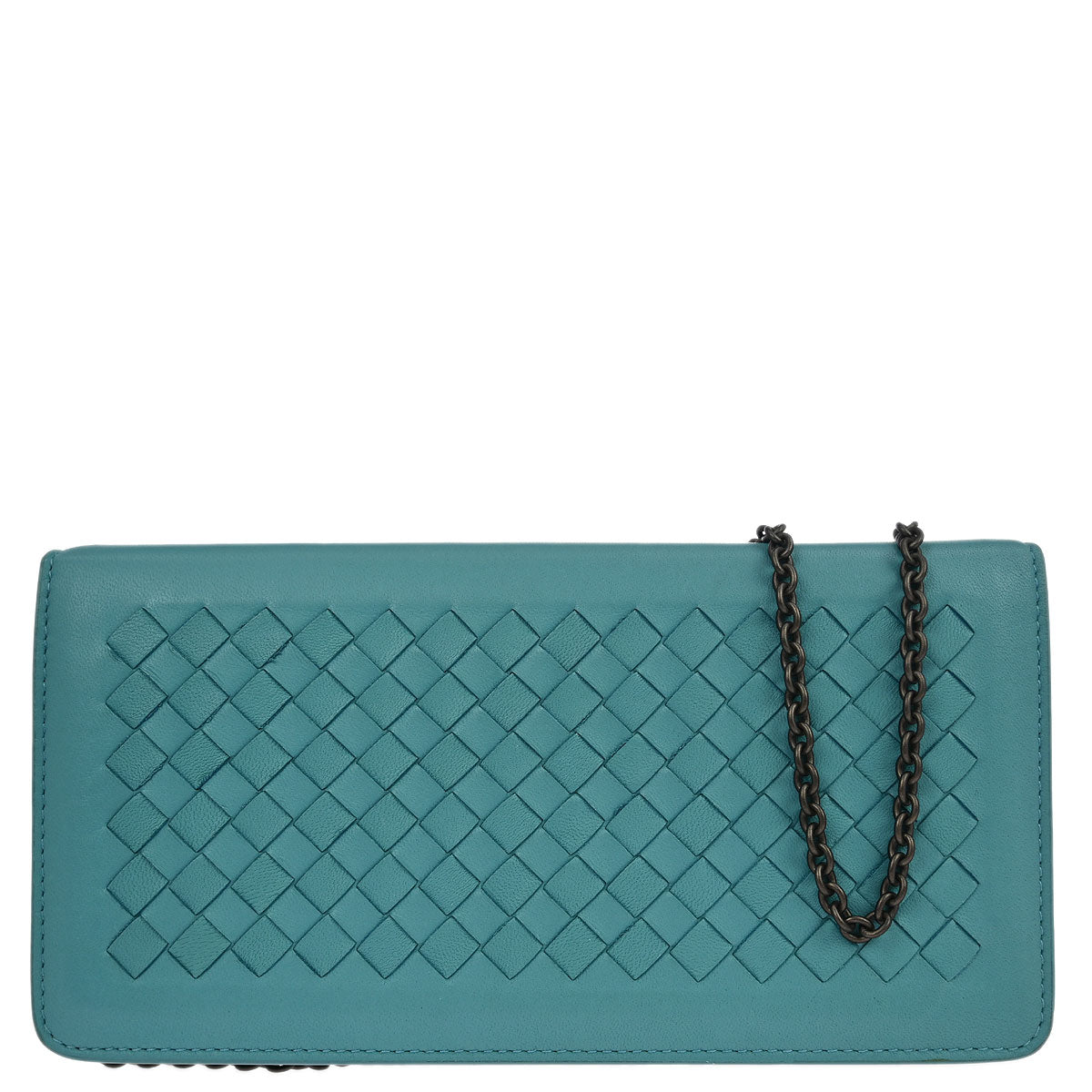 Bottega Veneta Blue Lambskin Intrecciato WOC Shoulder Bag