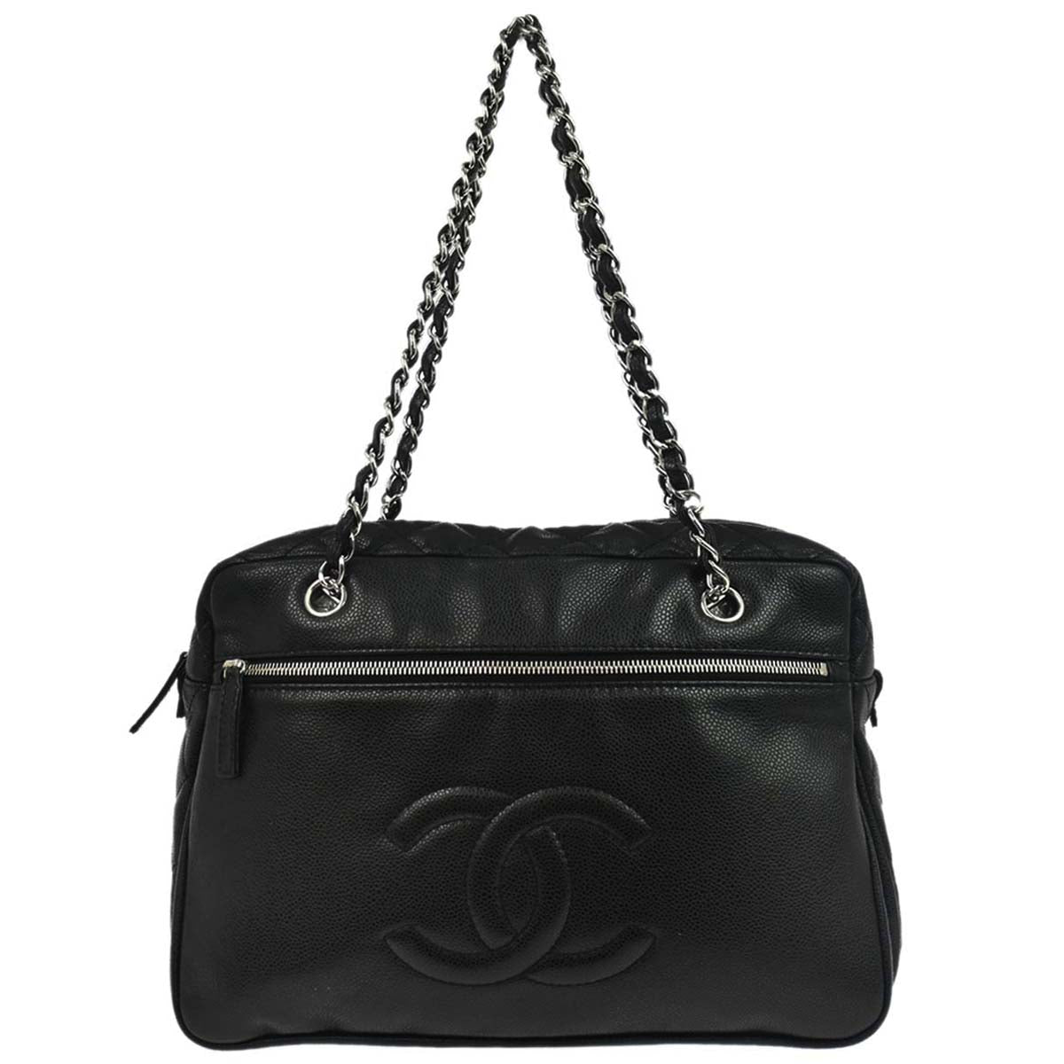 Chanel 2010-2011 Black Caviar Skin Front Zip Chain Handbag