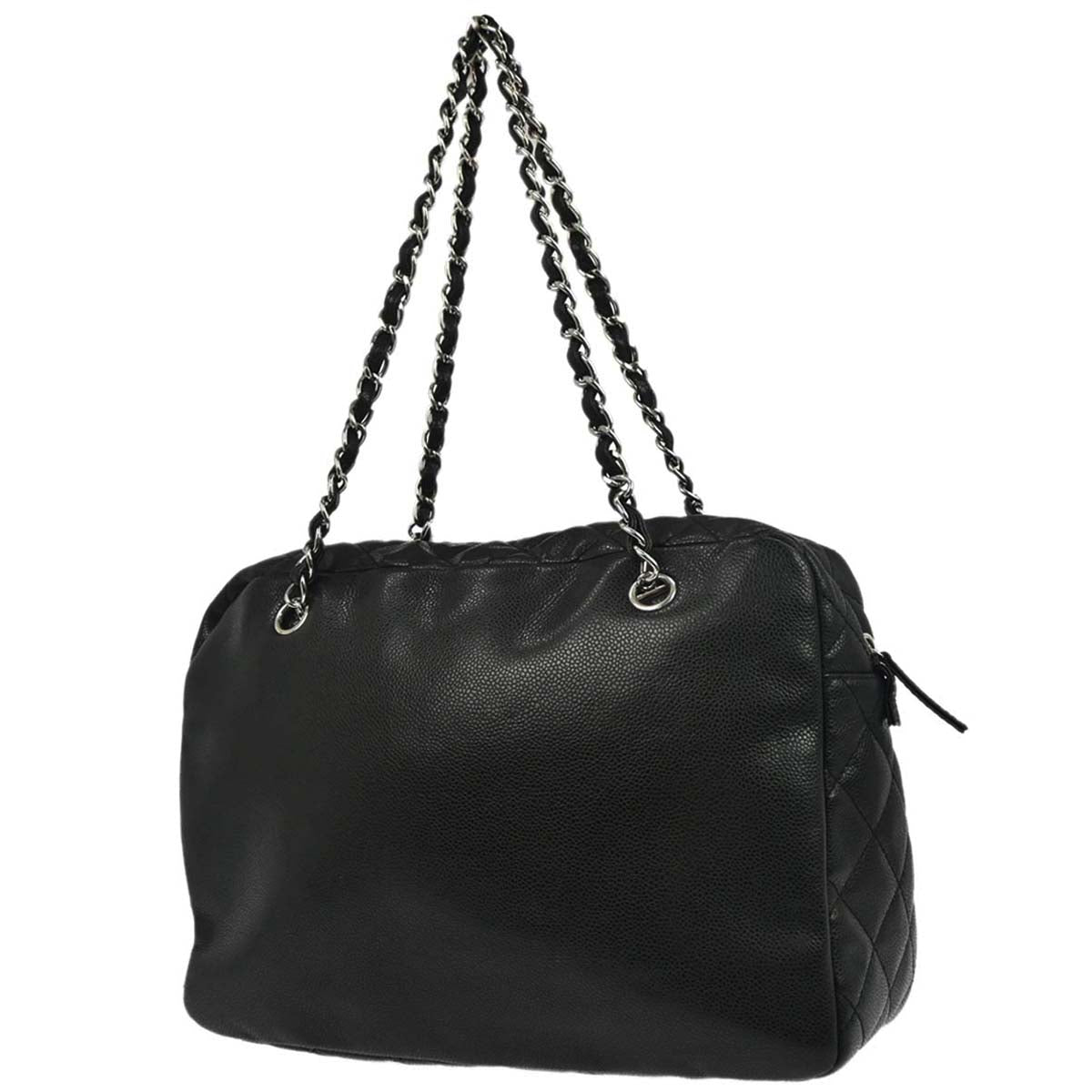 Chanel 2010-2011 Black Caviar Skin Front Zip Chain Handbag