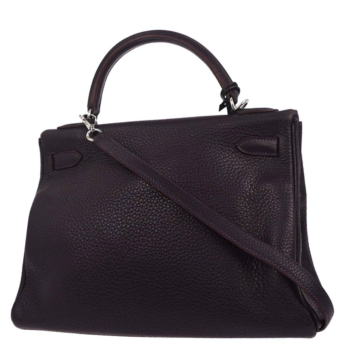 Hermes 2014 Raisin Taurillon Clemence Kelly 32 Retourne 2way Shoulder Handbag