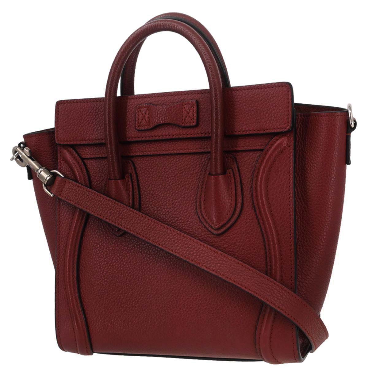 Celine Red Leather Nano Luggage 2way Shoulder Tote Bag