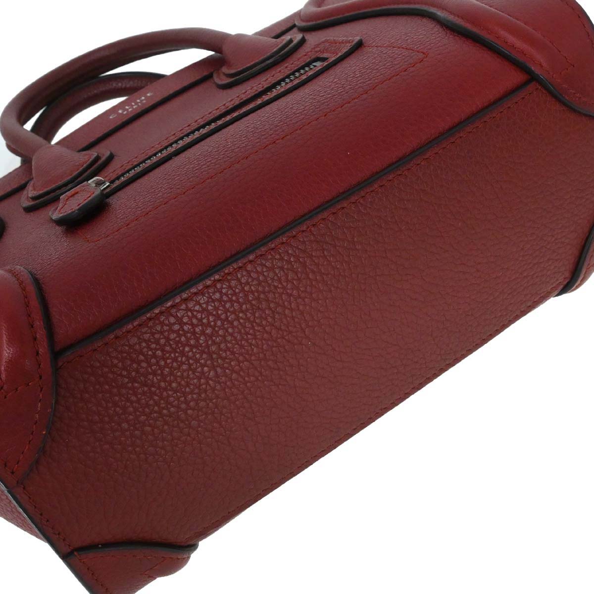 Celine Red Leather Nano Luggage 2way Shoulder Tote Bag