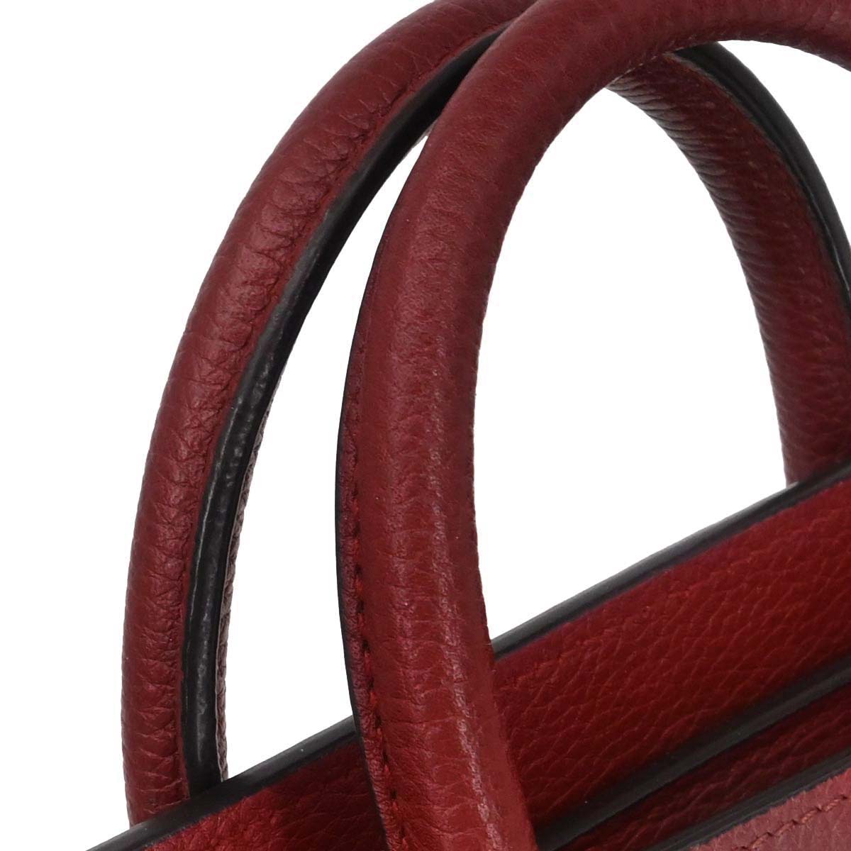Celine Red Leather Nano Luggage 2way Shoulder Tote Bag
