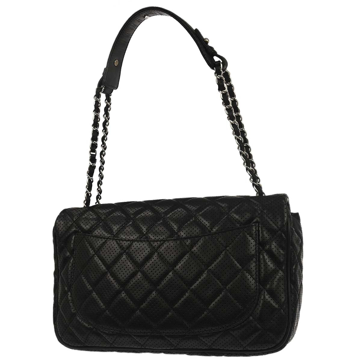 Chanel 2014 Black Perforated Lambskin Jumbo Classic Flap Handbag