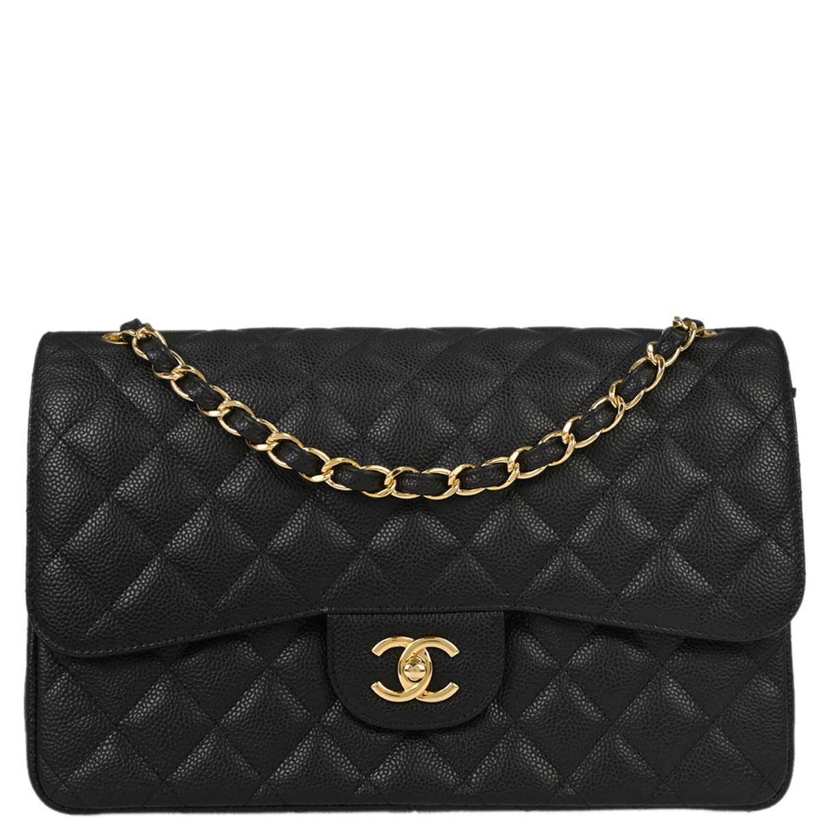 Chanel 2014-2015 Black Caviar Skin Jumbo Classic Double Flap Shoulder Bag