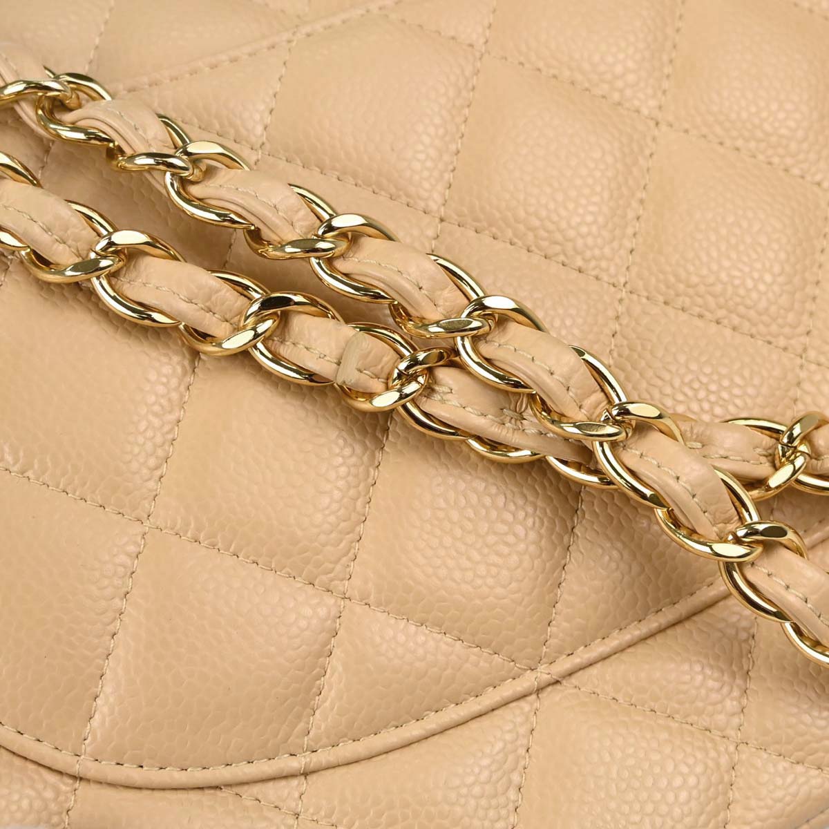 Chanel 2018 Beige Caviar Skin Jumbo Classic Double Flap Shoulder Bag
