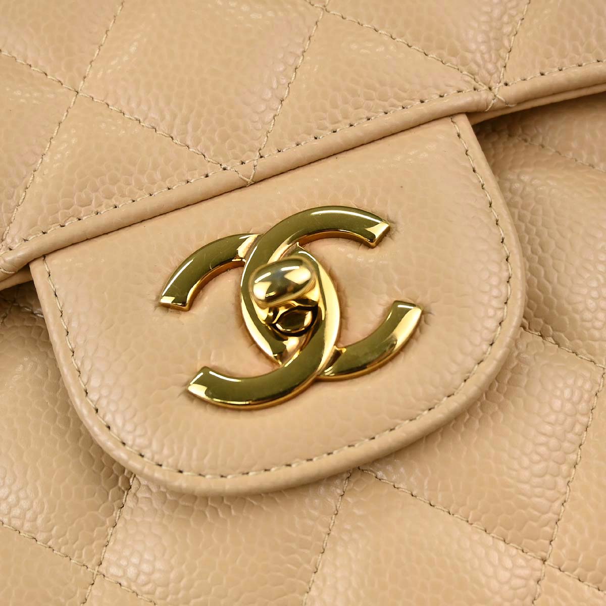 Chanel 2018 Beige Caviar Skin Jumbo Classic Double Flap Shoulder Bag