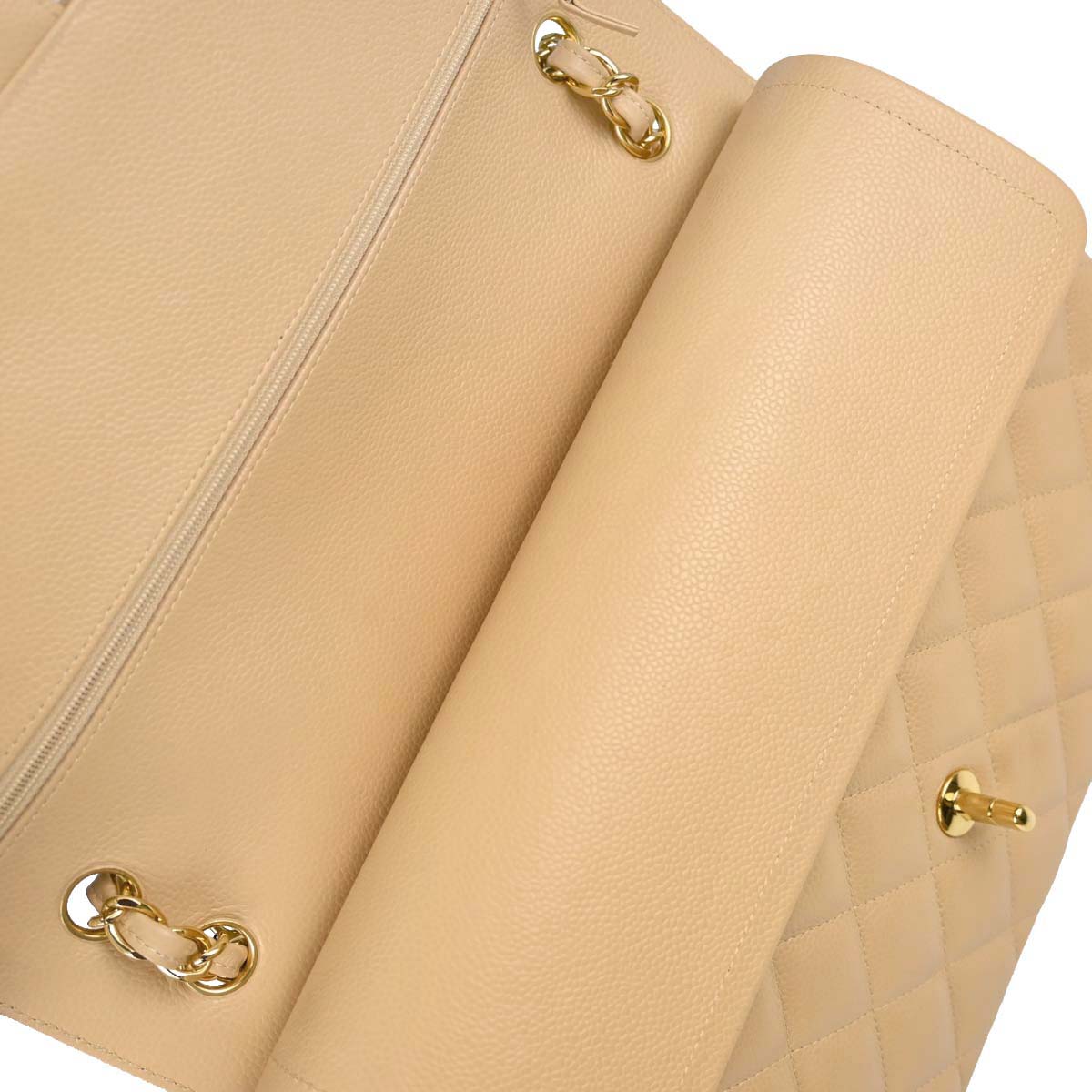 Chanel 2018 Beige Caviar Skin Jumbo Classic Double Flap Shoulder Bag