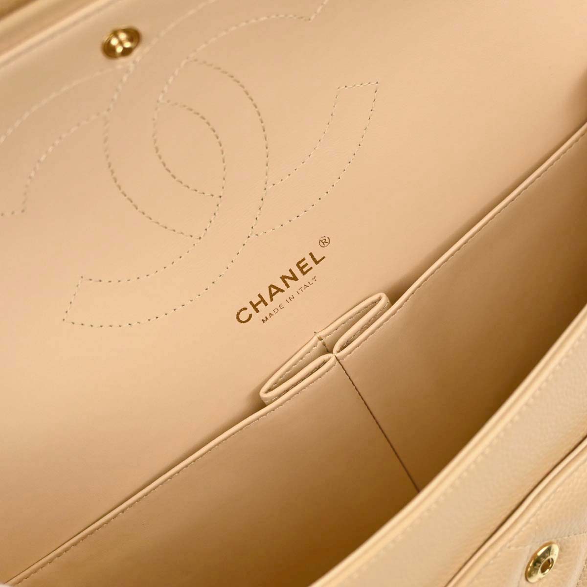 Chanel 2018 Beige Caviar Skin Jumbo Classic Double Flap Shoulder Bag