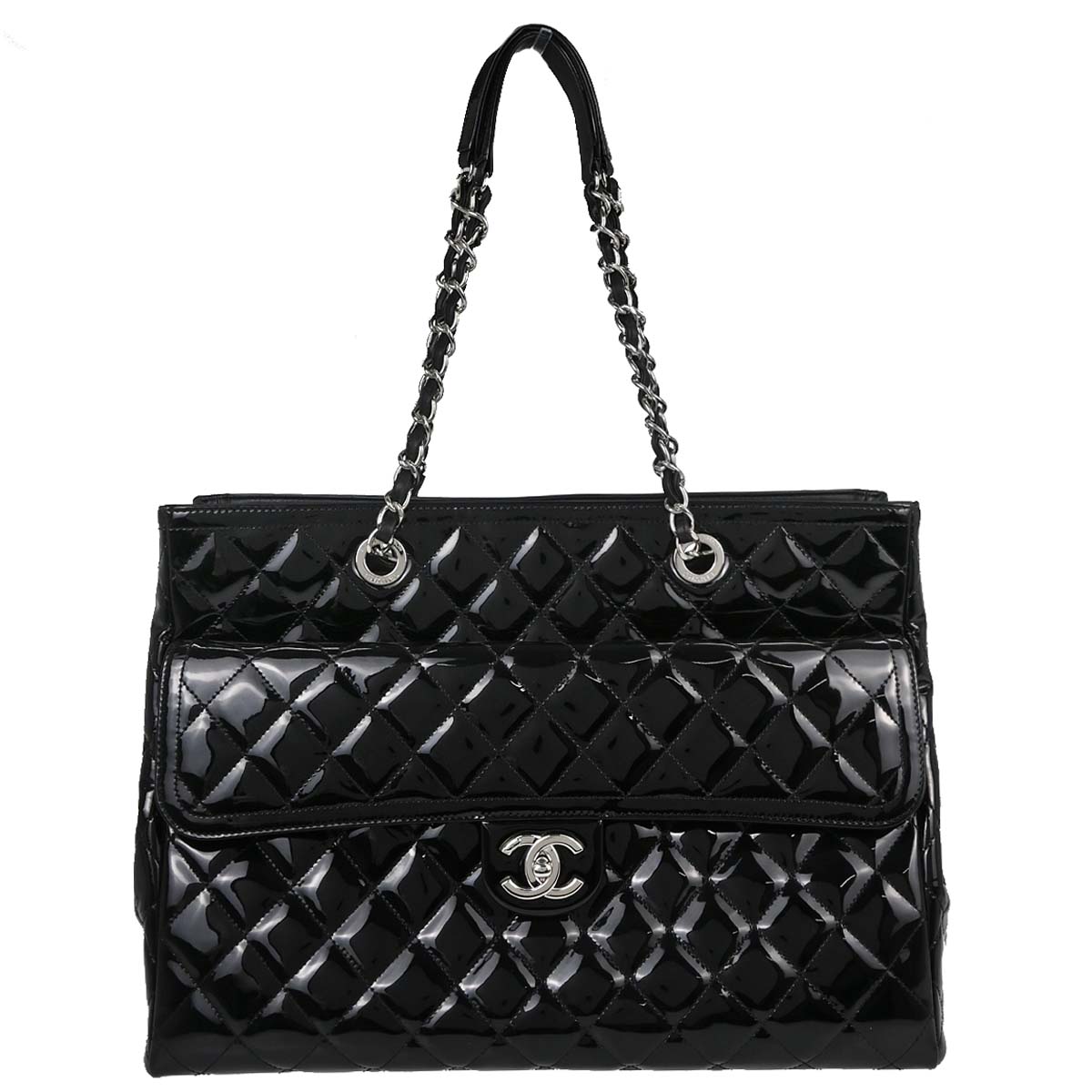Chanel Black Patent Leather Tote Handbag