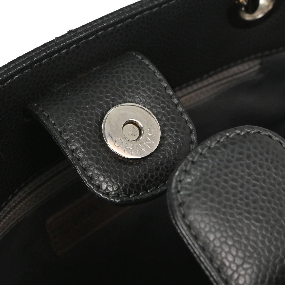 Chanel Gray Caviar Skin Petite Shopping Tote PST Chain Handbag