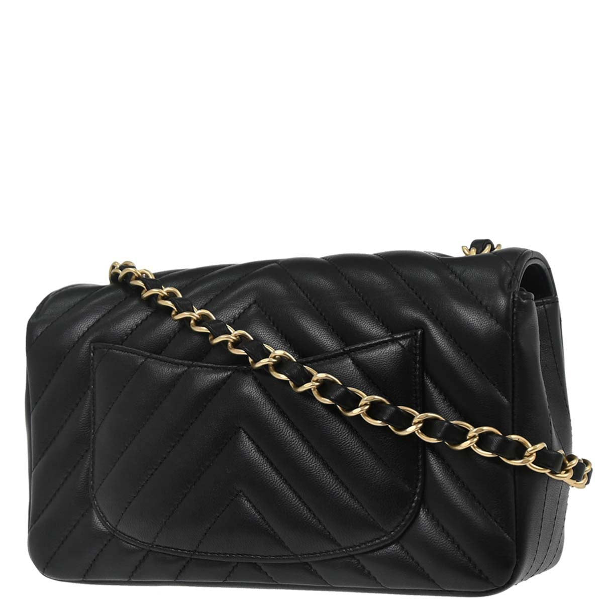 Chanel 2019 Black Lambskin Chevron Shoulder Bag