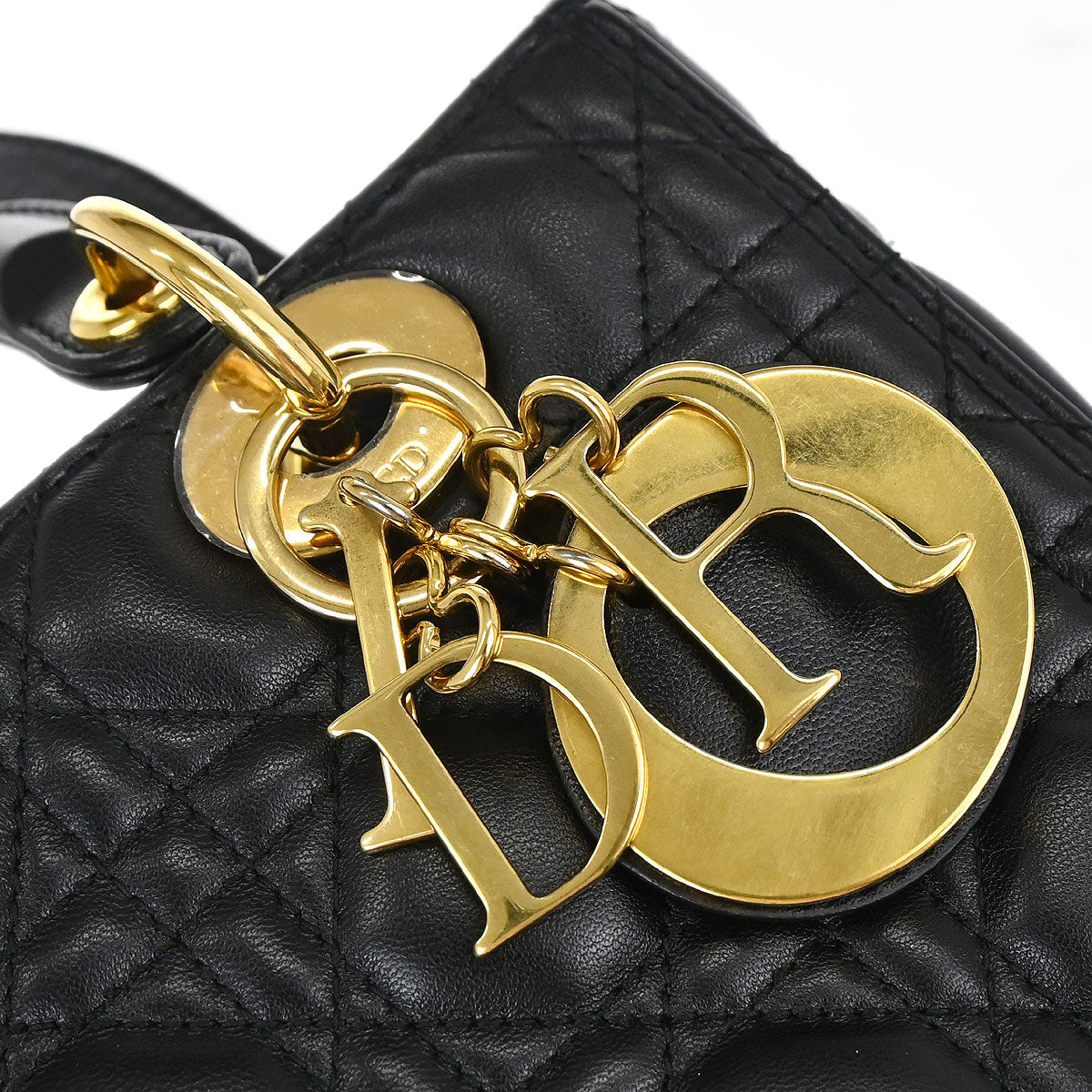 Christian Dior Black Lambskin Medium Lady Dior Cannage 2way Shoulder Handbag