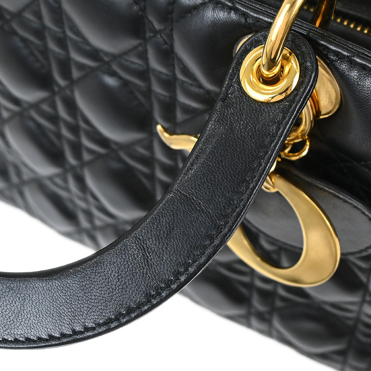 Christian Dior Black Lambskin Medium Lady Dior Cannage 2way Shoulder Handbag