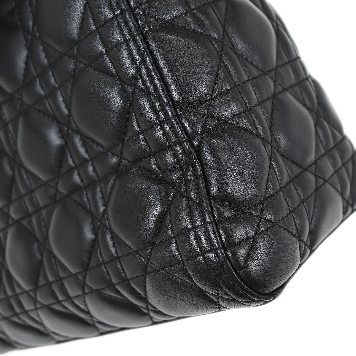 Christian Dior Black Lambskin Medium Lady Dior Cannage 2way Shoulder Handbag
