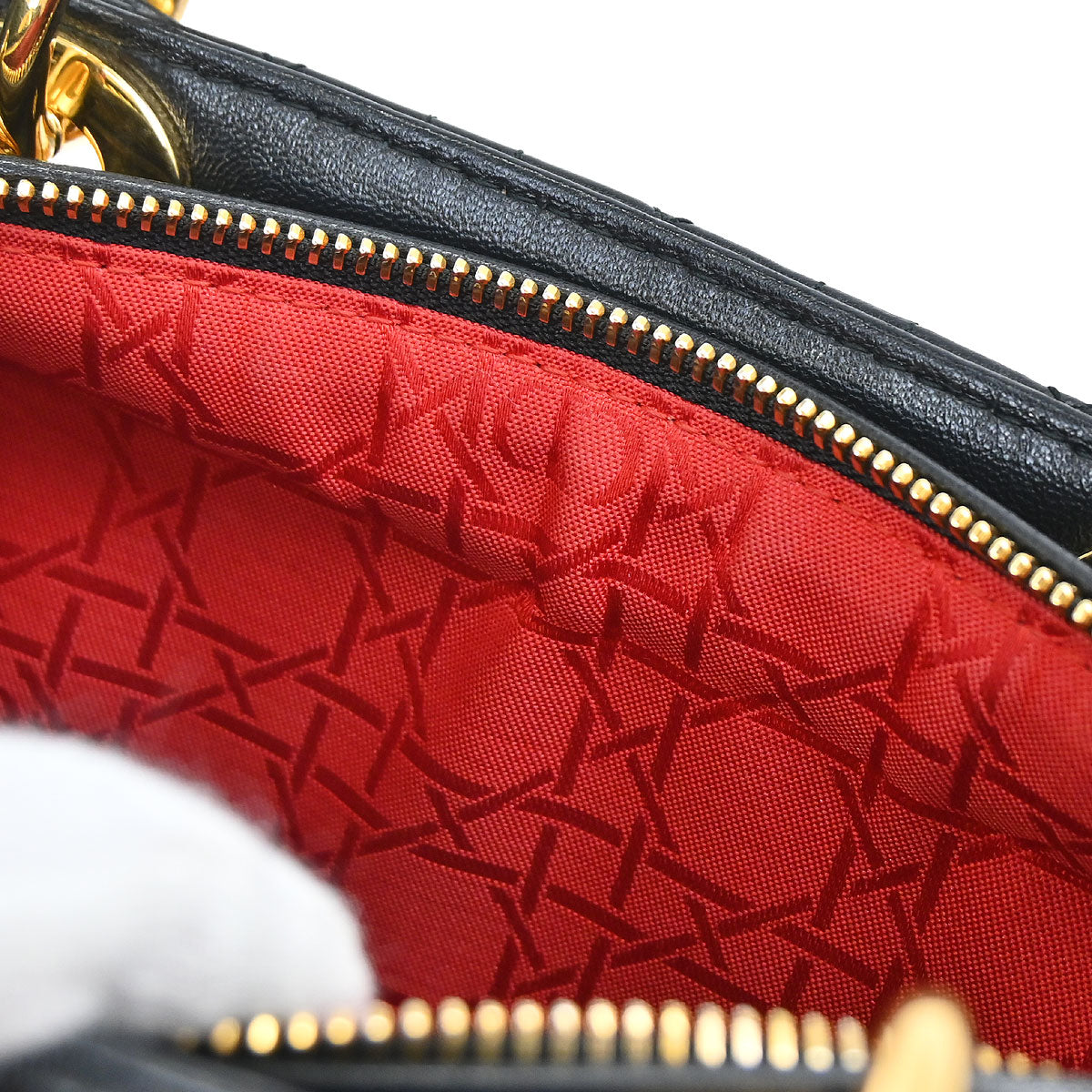 Christian Dior Black Lambskin Medium Lady Dior Cannage 2way Shoulder Handbag