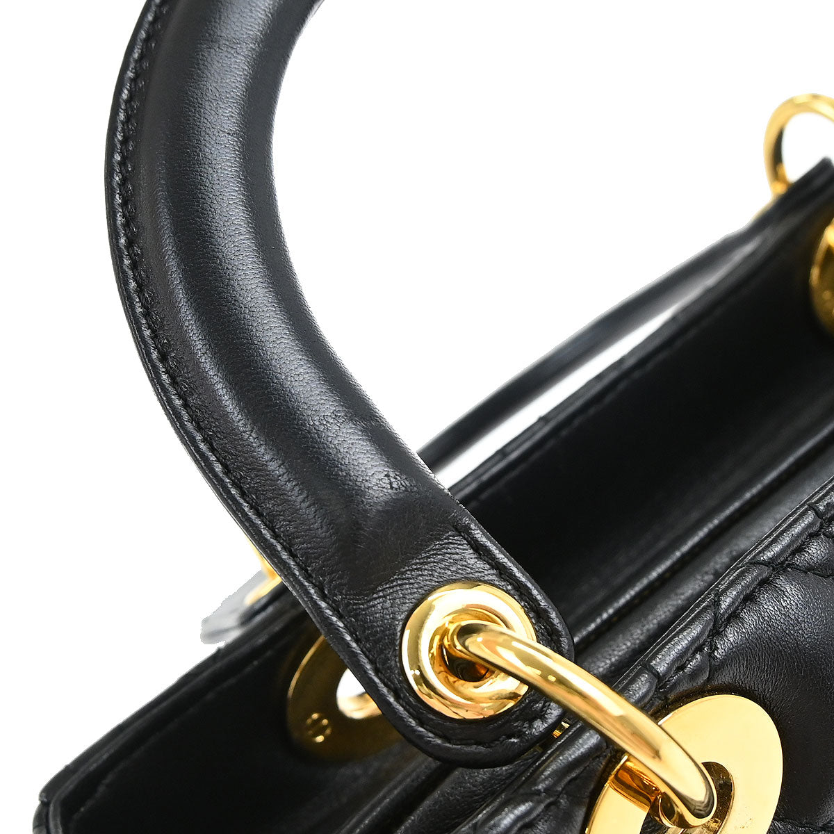 Christian Dior Black Lambskin Medium Lady Dior Cannage 2way Shoulder Handbag